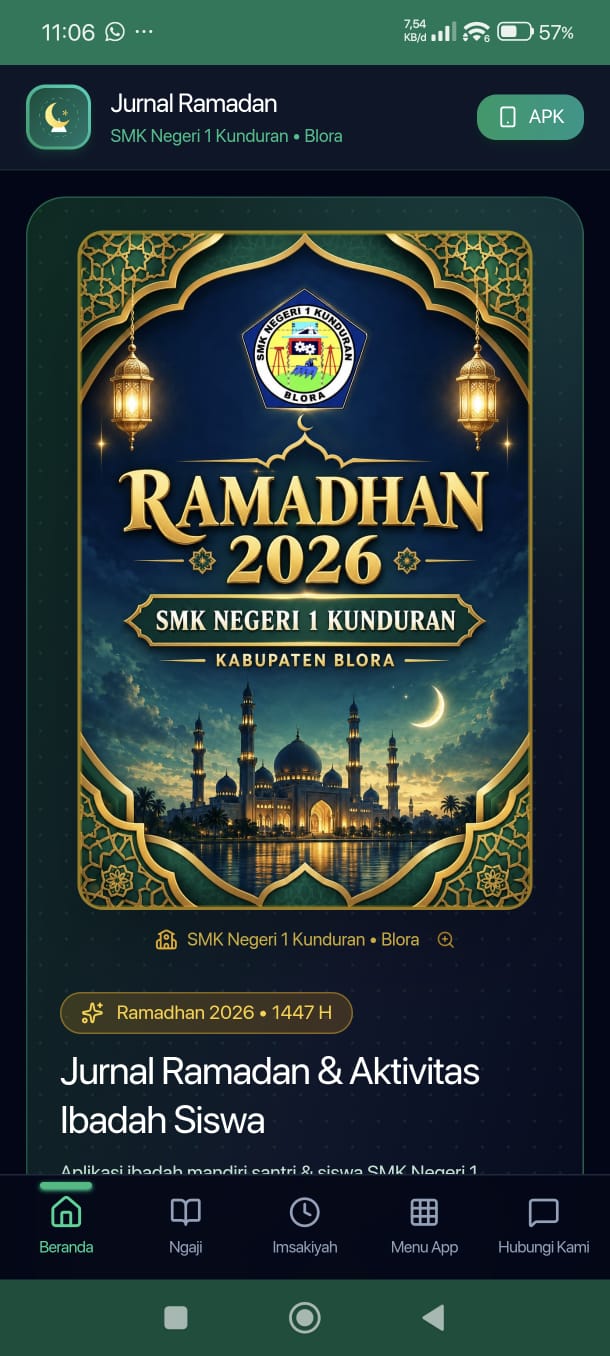 Screenshot aplikasi Jurnal Ramadan SMK Negeri 1 Kunduran